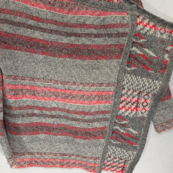 Lucky Brand Cardigan Sweater Womens Small Gray Red Striped Open Front Wrap - Picture 6 of 12